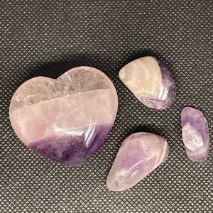 Bundle!!!  Amethyst Crystal Heart and 3 tumbled stone. Polished